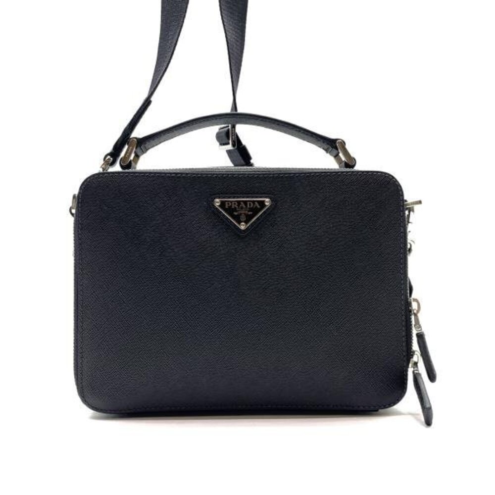 PRADA Brick Saffiano Shoulder Bag Black Leather Crossbody